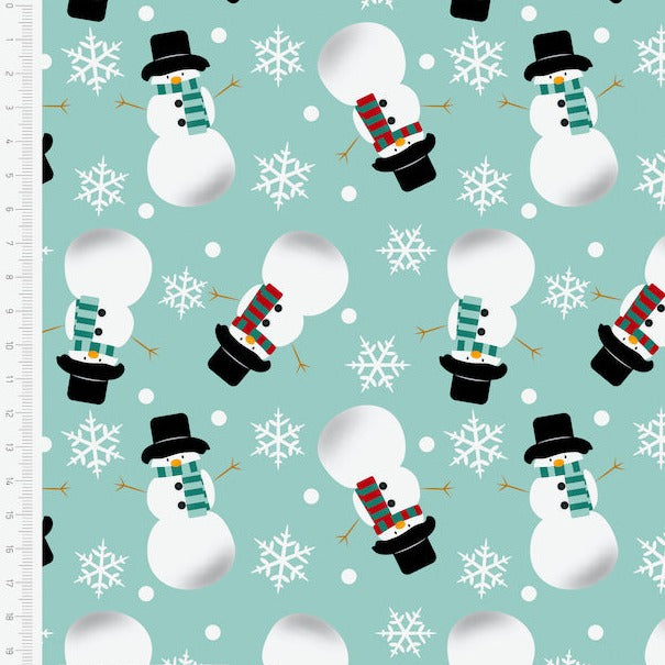 Christmas Gnomes Icy Snowmen 100% cotton fabric, sold per half metre