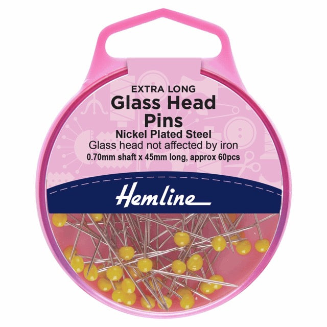 Hemline glass head pins 45mm