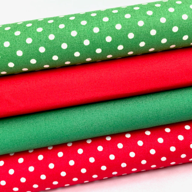 POLYCOTTON 4 piece HALF METRE BUNDLE, Red and Green Christmas basics