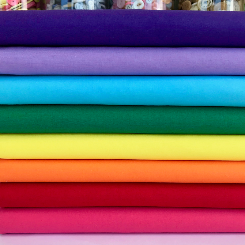 Rainbow Fabrics Plain Polycotton 8 Piece Fat Quarter Bundle