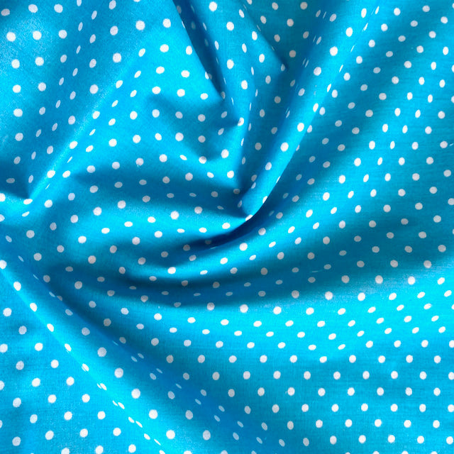 Turquoise 4mm Polka Dot Polycotton Fabric Per 1/2 Metre 112cm Wide