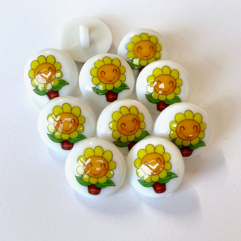 Childrens Buttons.  Choice of Designs On a White Background - Sunflower