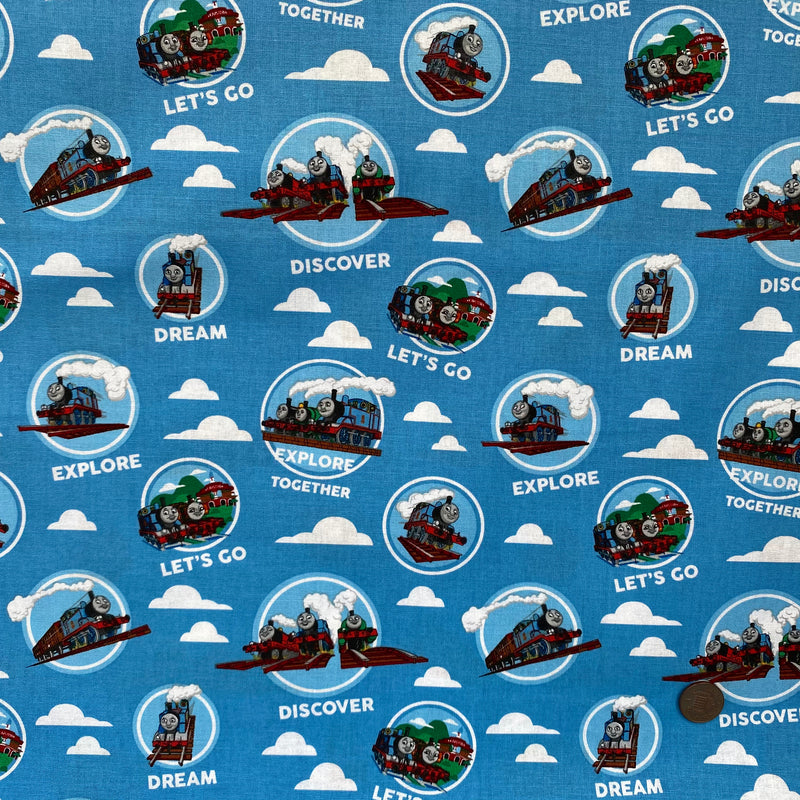 Thomas The Tank Engine Explore Together 100%  Cotton Fabric sold Per 1/2 Metre
