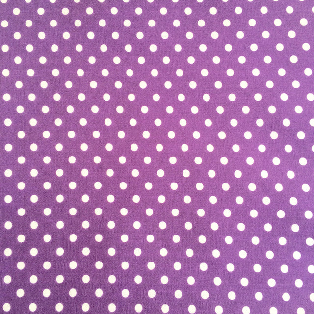 Purple polka dot polycotton fabric