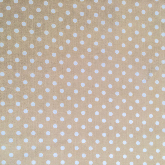 Beige polka dot polycotton fabric