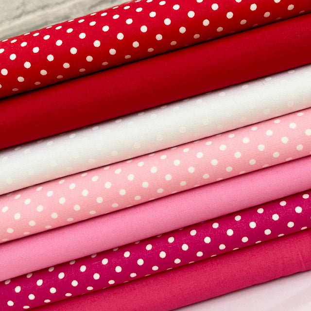 7 piece FAT QUARTER BUNDLE Red and Pink Valentines Inspired 100 % cotton fabric