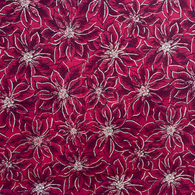 Gold Edge Poinsettia, Christmas fabric, red sold per 1/2 metre, 150cm wide 100% cotton