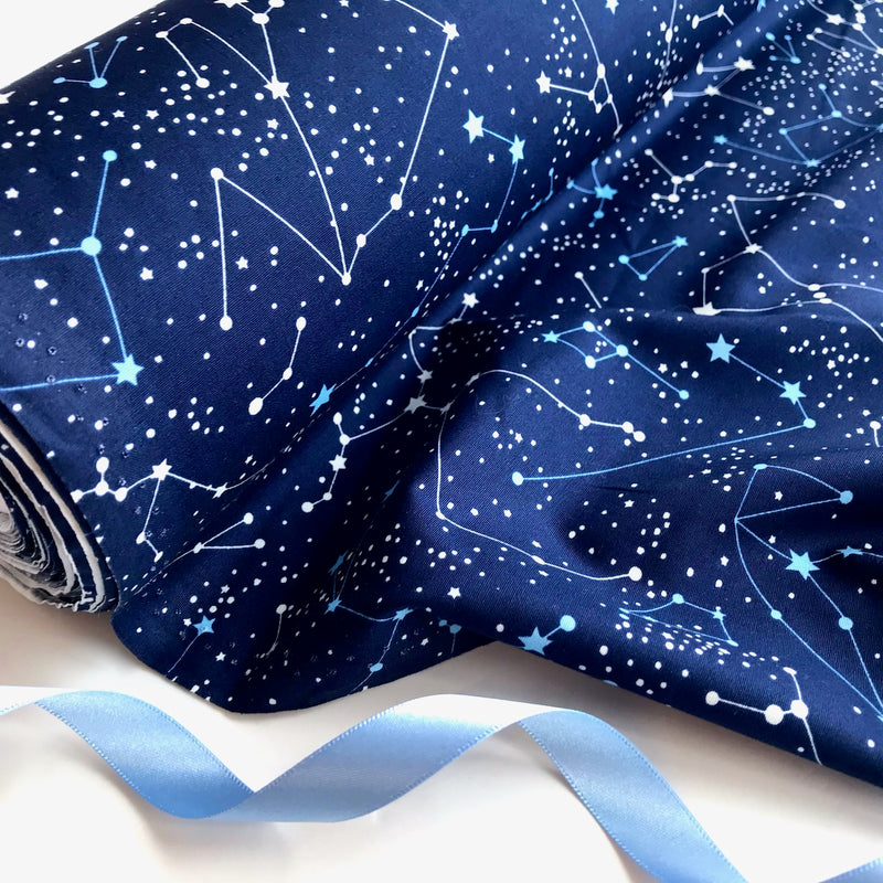 Navy Star Constellations 100% Cotton Fabric Sold Per 1/2 Metre 112cm Wide by Rose & Hubble