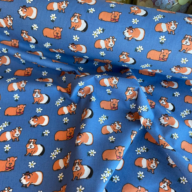 Blue Guinea Pig polycotton fabric, sold per 1/2 metre 112cm wide