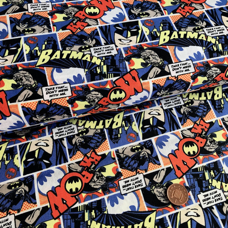 Batman Orange & Blue Comic Fabric 100% Cotton Per 1/2 Metre 112cm Wide