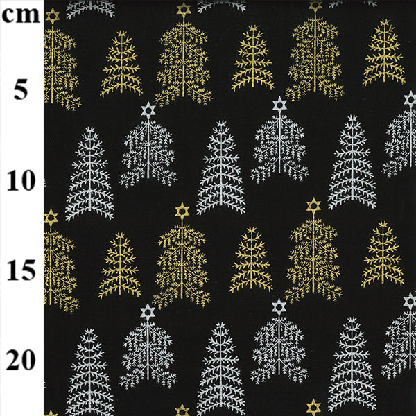 Black, silver & Gold  Christmas tree fabric sold per 1/2 metre 100% cotton
