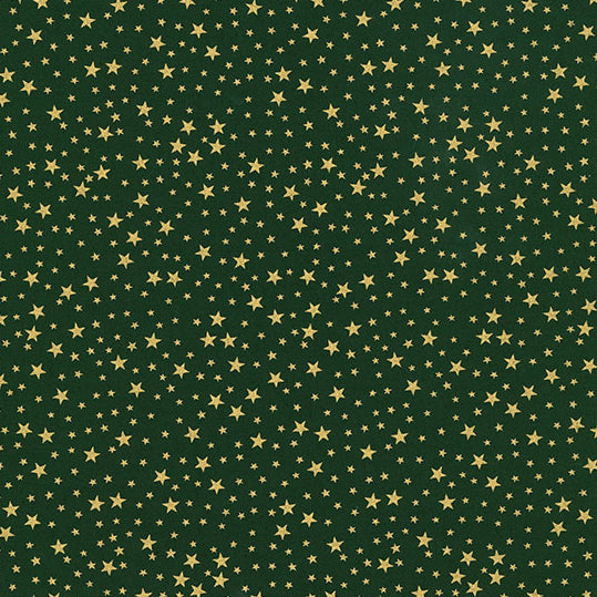 Tiny gold stars on green Chrismas fabric