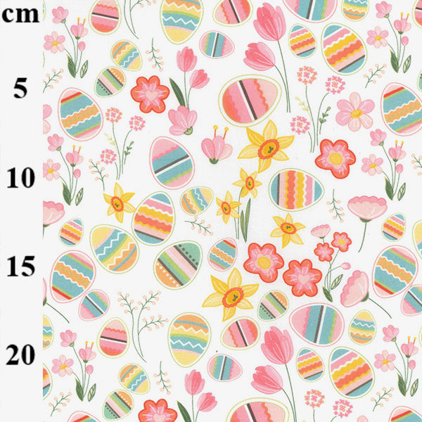 Egg Flowers Easter design, 100% cotton fabric, 145cm wide Made in UK OEKO tex certified