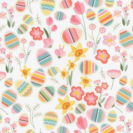 Flowers & easter egg design cotton fabric