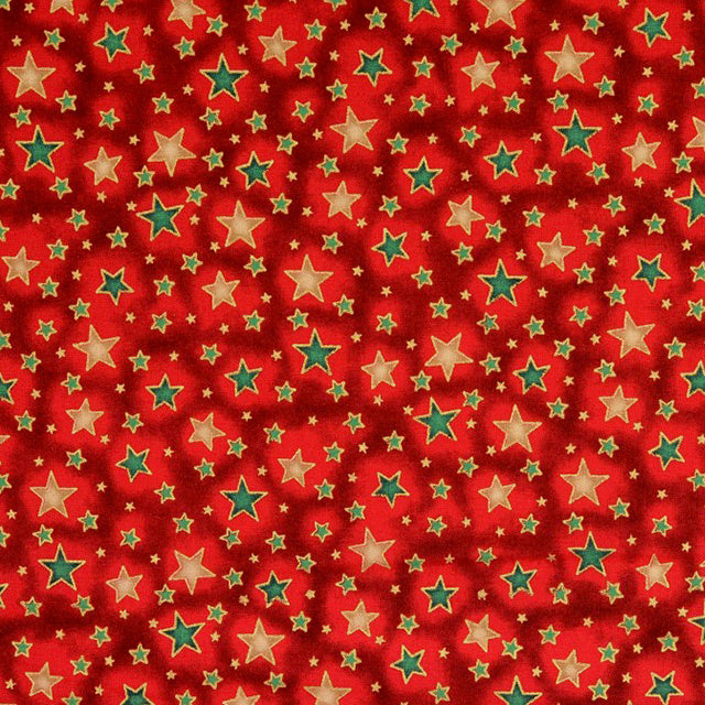 red & gold stars Christmas cotton fabric