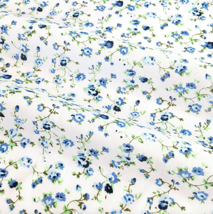 White & Blue Alana Florals Polycotton Fabric 112cm Wide sold PER 1/2 Metre