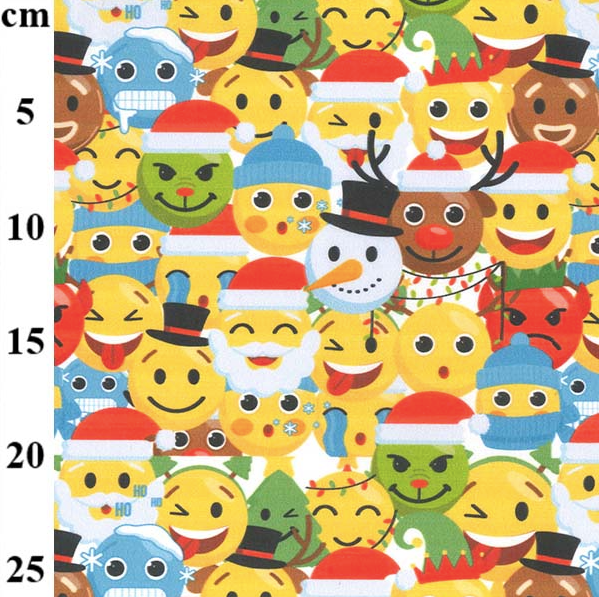 Christmas Fun Faces (like emojis) 100% Cotton fabric, 58 inches wide, sold per half metre