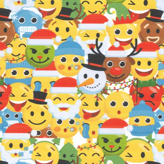 Christmas Fun Faces (like emojis) 100% Cotton fabric, 58 inches wide, sold per half metre