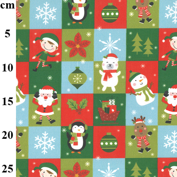 Christmas Patchwork Santa & Friends 100% Cotton fabric, 58 inches wide, sold per half metre