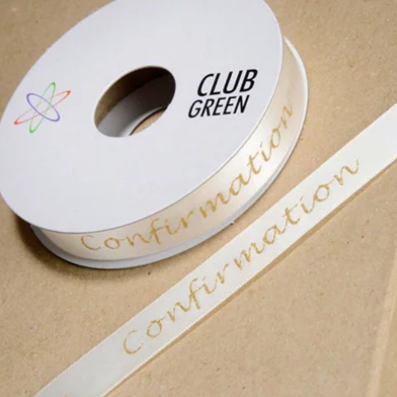 Cream/Gold Confirmation Ribbon 15mm x 10M - Full Roll