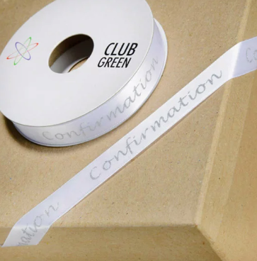 White/Silver Confirmation Ribbon 15mm x 10M - Full Roll