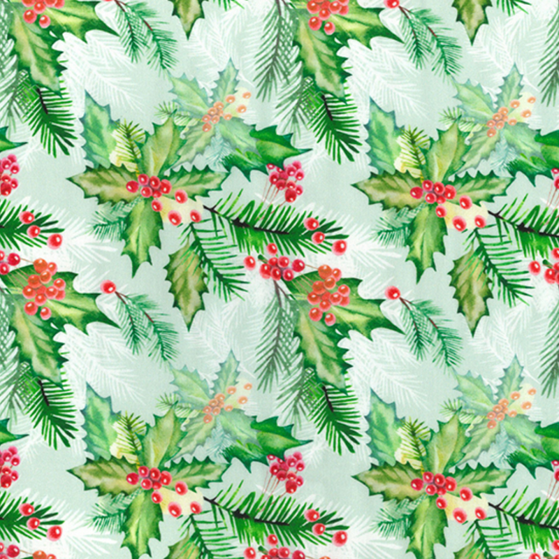 Holly and pine Christmas fabric