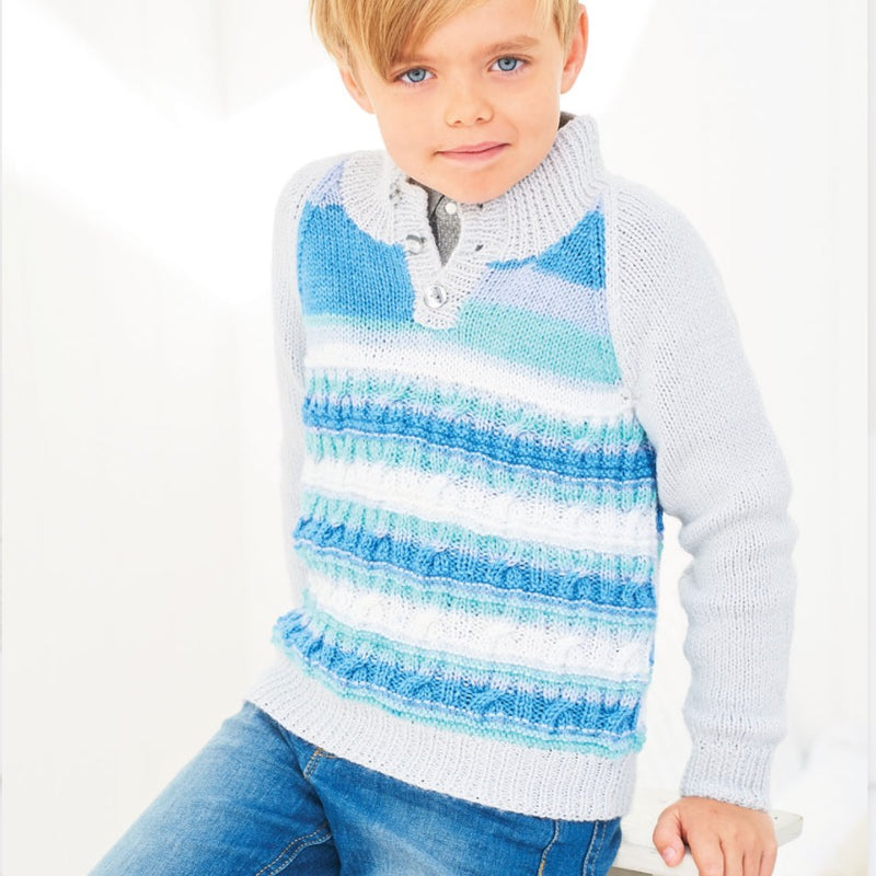 Stylecraft Cardigan & Sweater in Merry Go Round & Wondersoft DK - Pattern 9637 6mths to 7yrs