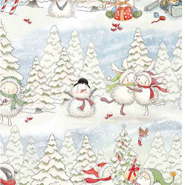 Cute Holiday Elves & Animals in Winter Christmas 100% Premium Cotton by Timeless Treasures Per 1/2 Metre