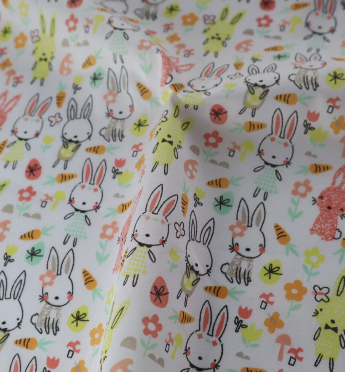 White bunnies Easter Poly cotton fabric, sold per 1/2 metre, 112cm wide