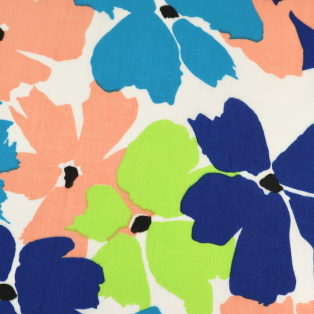 Big Flower Navy/Turquoise Poly cotton fabric, sold per 1/2 metre, 112cm wide