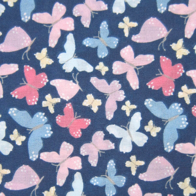 Butterflies on Navy Background Fabric Polycotton Per 1/2 Metre 112cm Wide