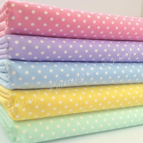 5 piece HALF METRE BUNDLE, Polka dot Pastels 100 % cotton fabric