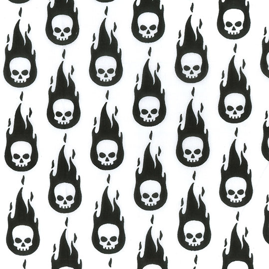 White fiery Skulls Fabric Polycotton Per 1/2 Metre 112cm Wide