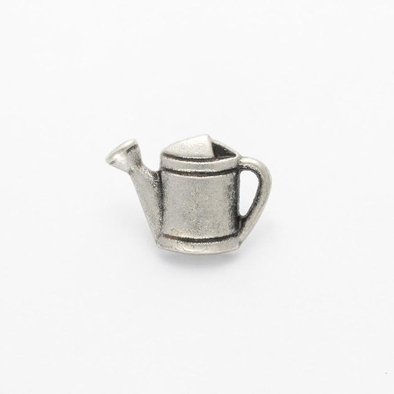 Silver colour metal watering can button, 18mm x 13mm, sold per ONE button