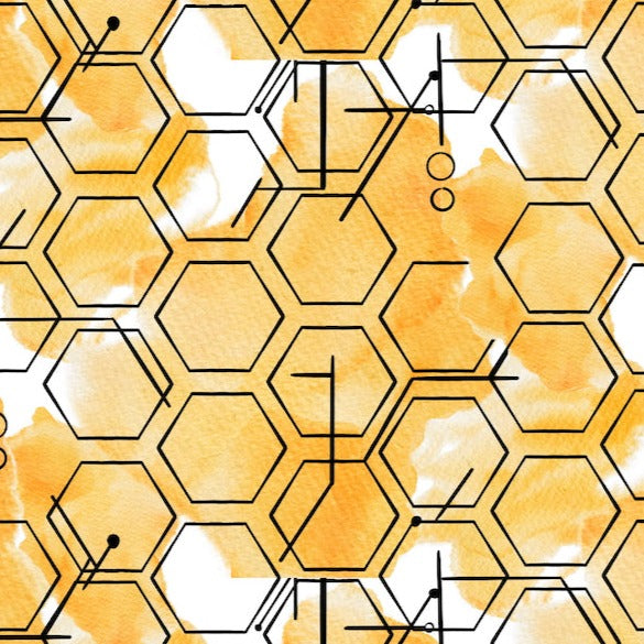 bee themed cotton fabric, yellow honeycomb design