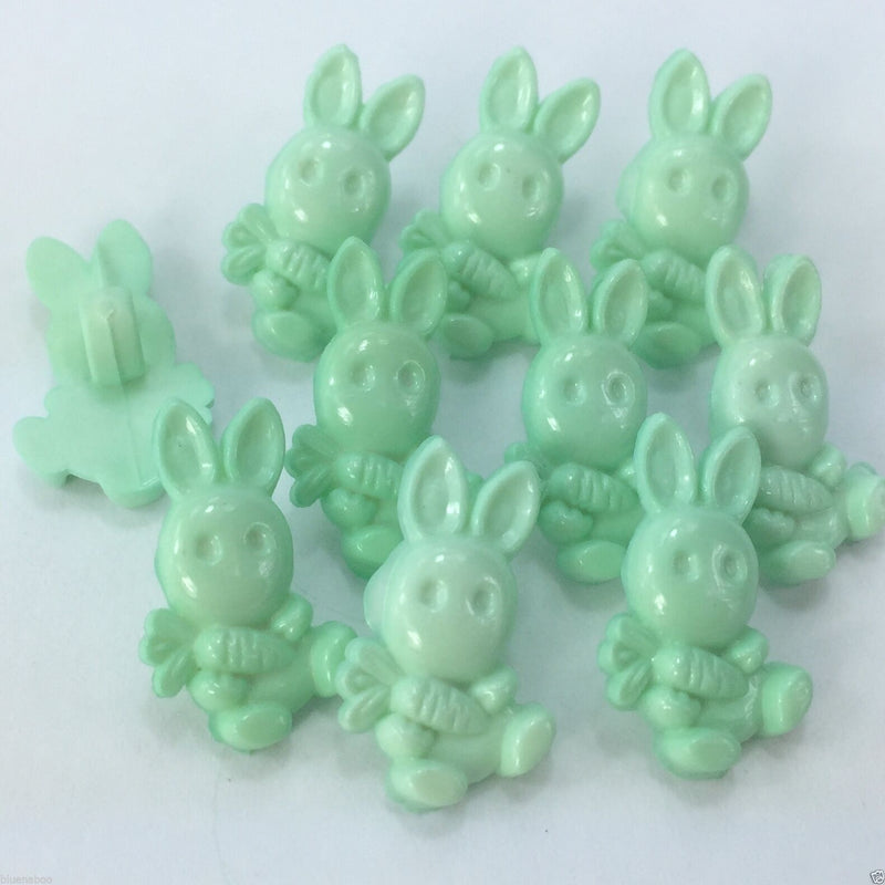   Spring Bunny Rabbit & Carrot Button - Mint