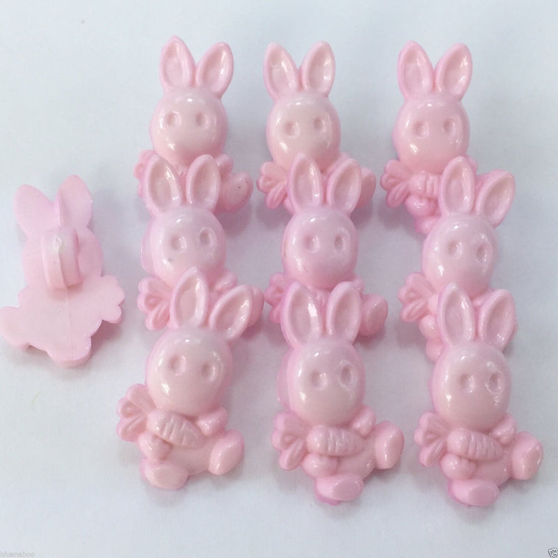 Spring Bunny Rabbit & Carrot Button - PINK