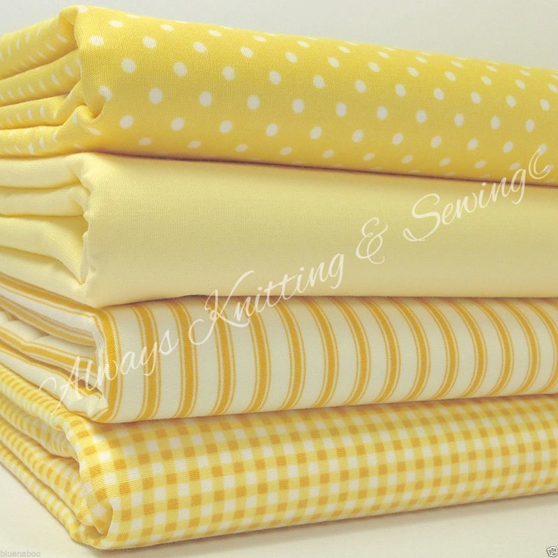 FAT QUARTER BUNDLE, Rose & Hubble 4 piece Lemon/Easter basics 100 % cotton poplin fabric