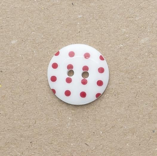 Spotty Round Button 15 mm  - White/ Red