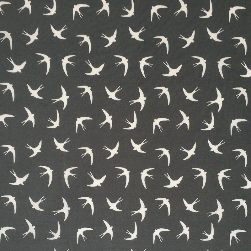 Grey 'Soaring Swallows' Bird themed 100% Cotton Fabric sold per Half Metre