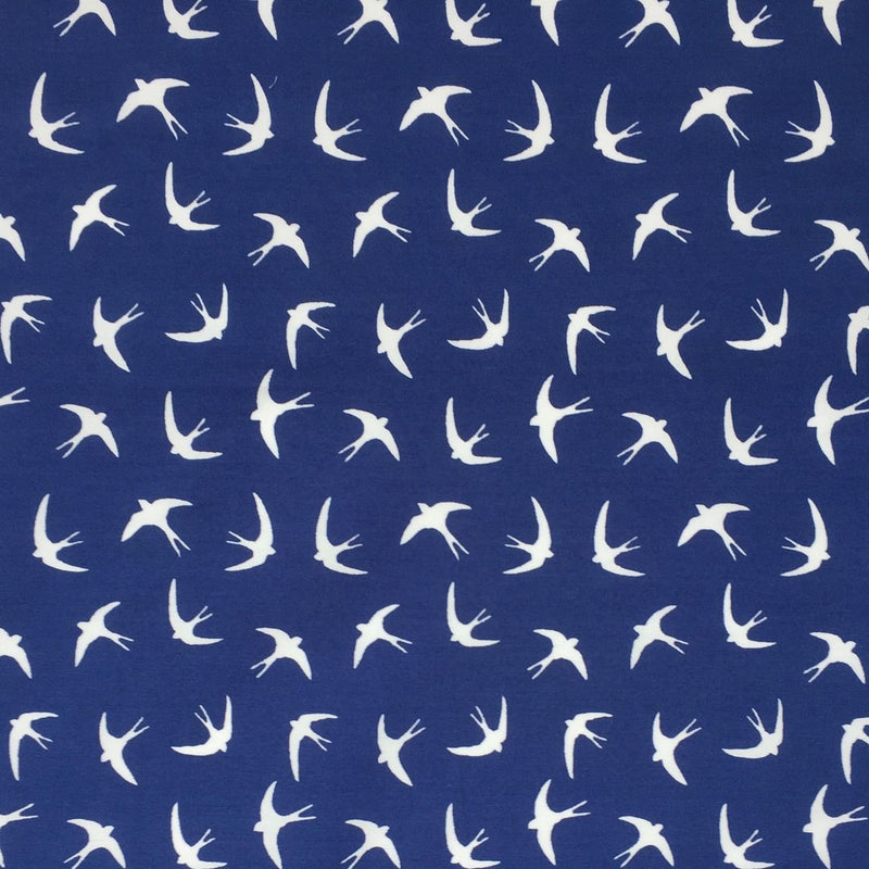 Royal blue 'Soaring Swallows' Bird themed 100% Cotton Fabric sold per Half Metre