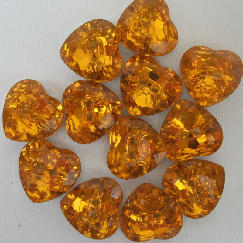 Large Diamante Love Heart Shaped Buttons, 28 mm - amber