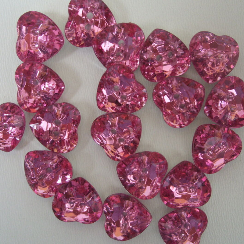 Large Diamante Love Heart Shaped Buttons, 28 mm - pink