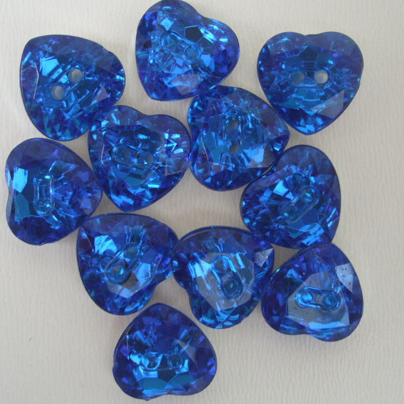 Large Diamante Love Heart Shaped Buttons, 28 mm - blue