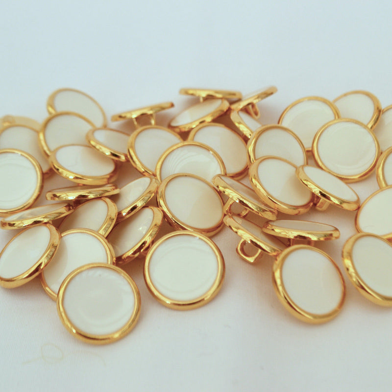 Dress Shirt Buttons, White Face with Gold Coloured Rim