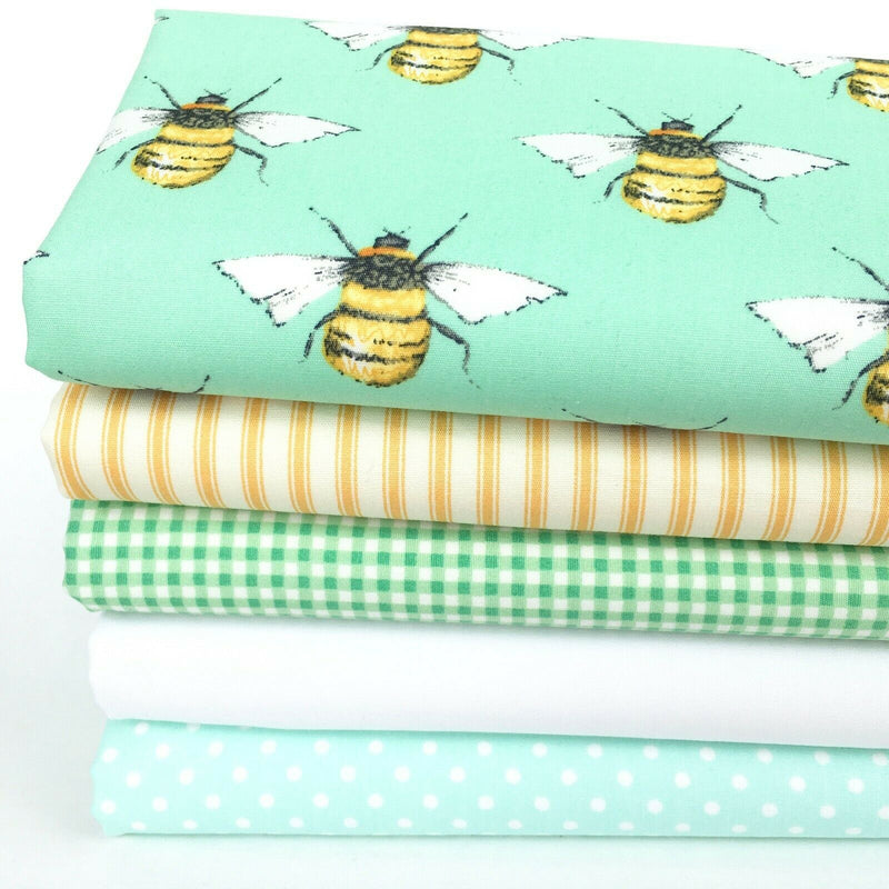 Fat Quarter Bundle, Rose & Hubble Meadow Busy Bees 5 piece 100% Cotton Fabric