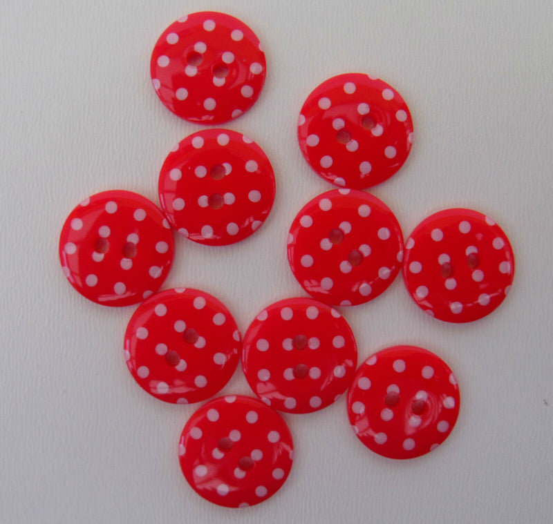 Spotty Round Button 15 mm  - Red