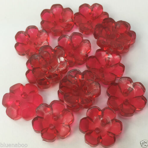 Clear Flower Shaped Button - RED NO 30
