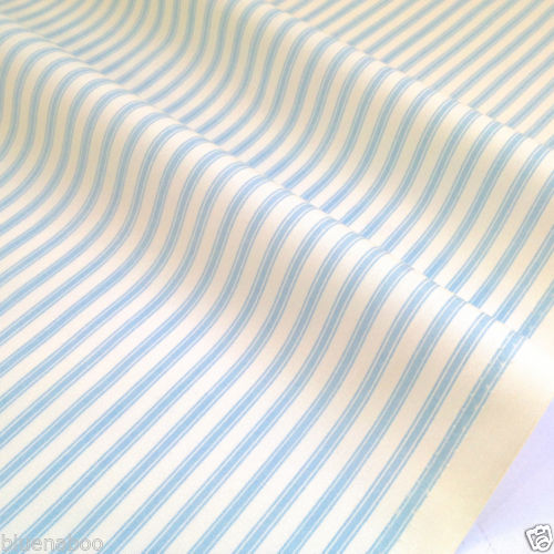 Pale blue ticking stripe cotton poplin fabric