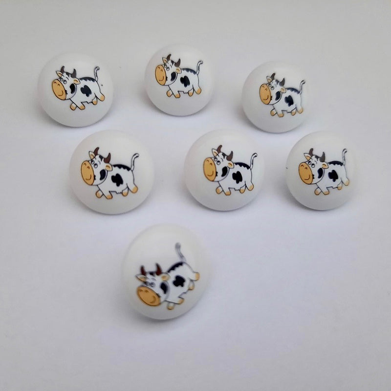 Childrens Buttons.  Choice of Designs On a White Background - Cow